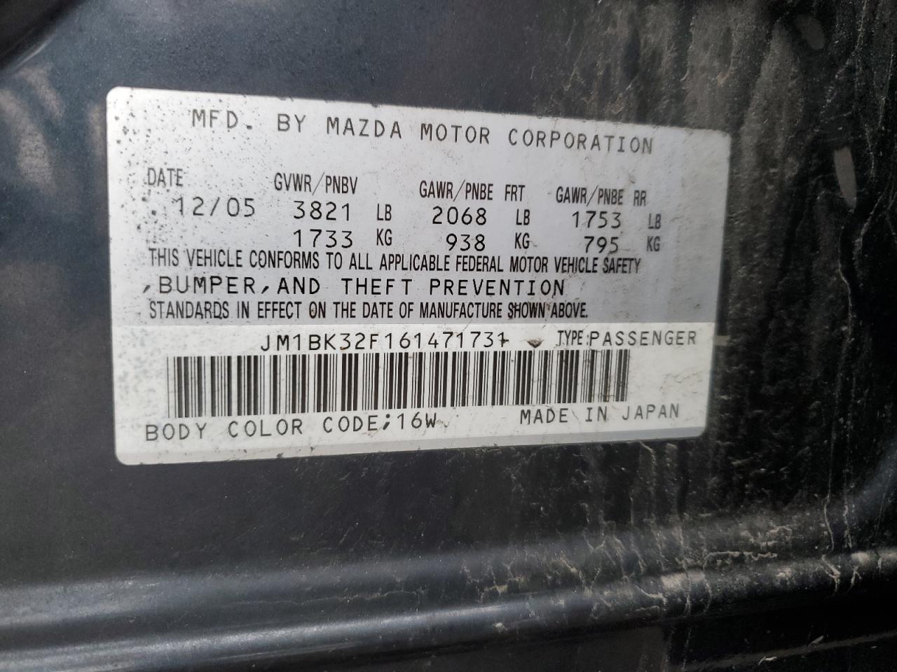JM1BK32F161471731 2006 Mazda 3 I