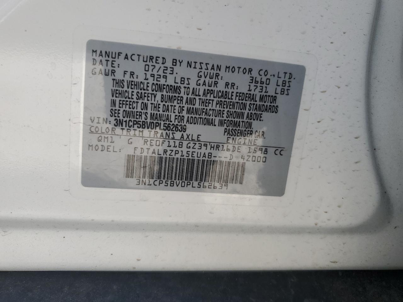 3N1CP5BV0PL562639 2023 Nissan Kicks S