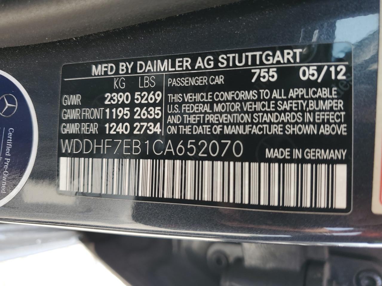 WDDHF7EB1CA652070 2012 Mercedes-Benz E 63 Amg