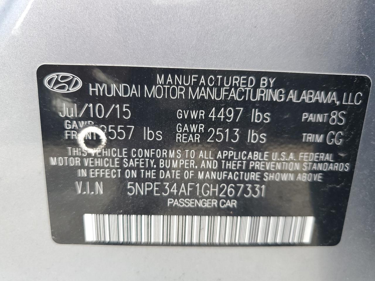 5NPE34AF1GH267331 2016 Hyundai Sonata Sport