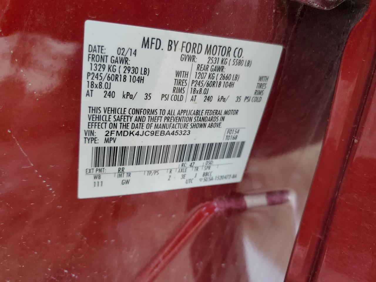 2FMDK4JC9EBA45323 2014 Ford Edge Sel