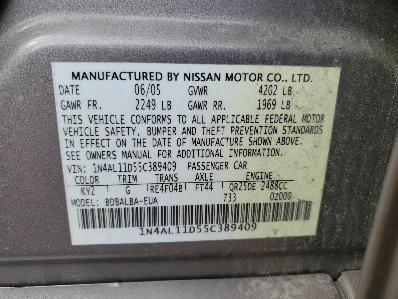 1N4AL11D55C389409 2005 Nissan Altima S