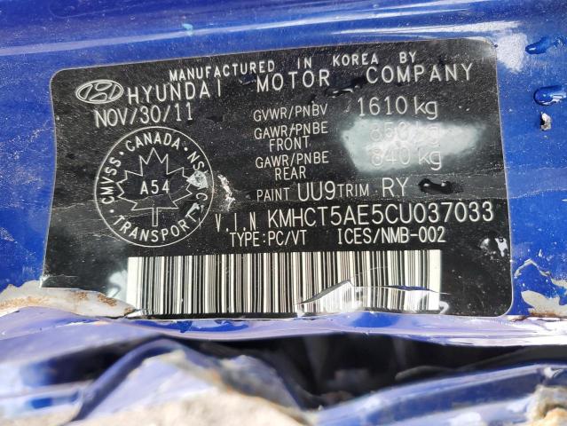 2012 Hyundai Accent Gls VIN: KMHCT5AE5CU037033 Lot: 49503954