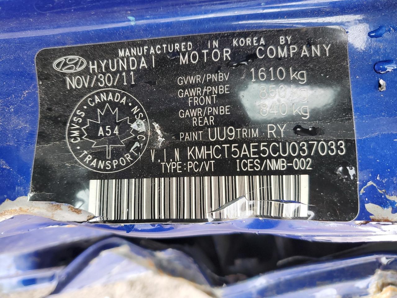 KMHCT5AE5CU037033 2012 Hyundai Accent Gls