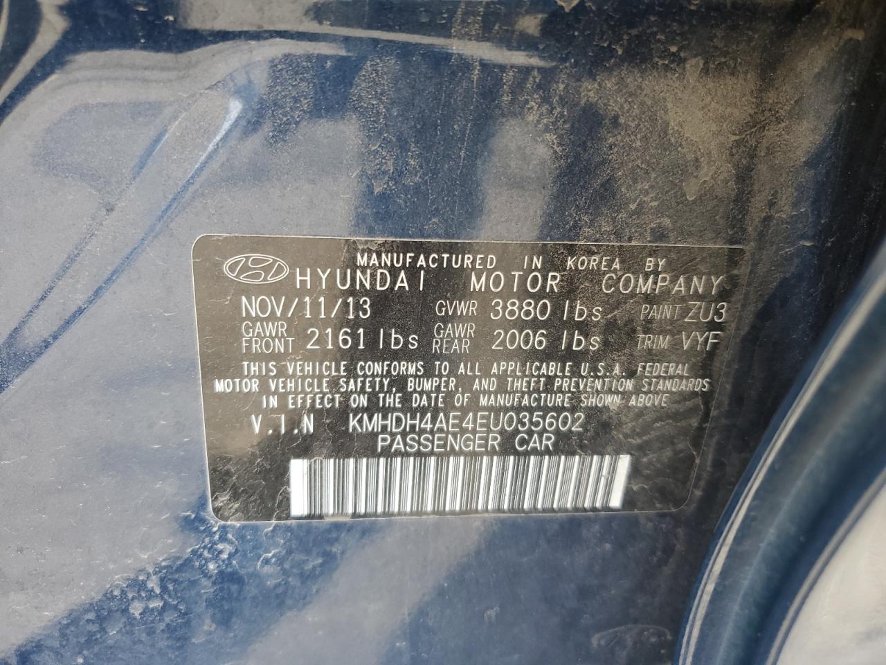 KMHDH4AE4EU035602 2014 Hyundai Elantra Se