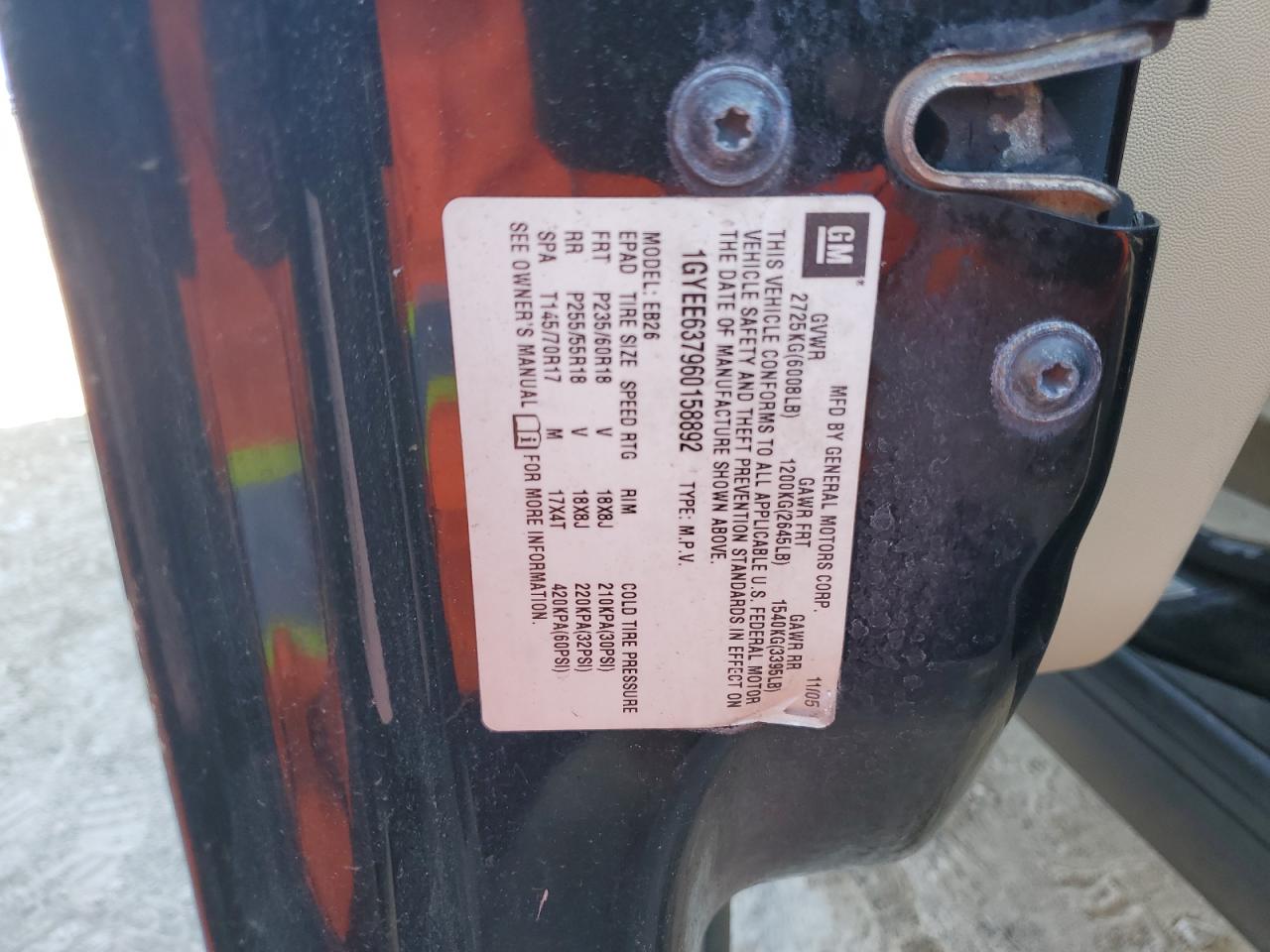 1gyee637960158892 1GYEE637960158892 2006 Cadillac Srx