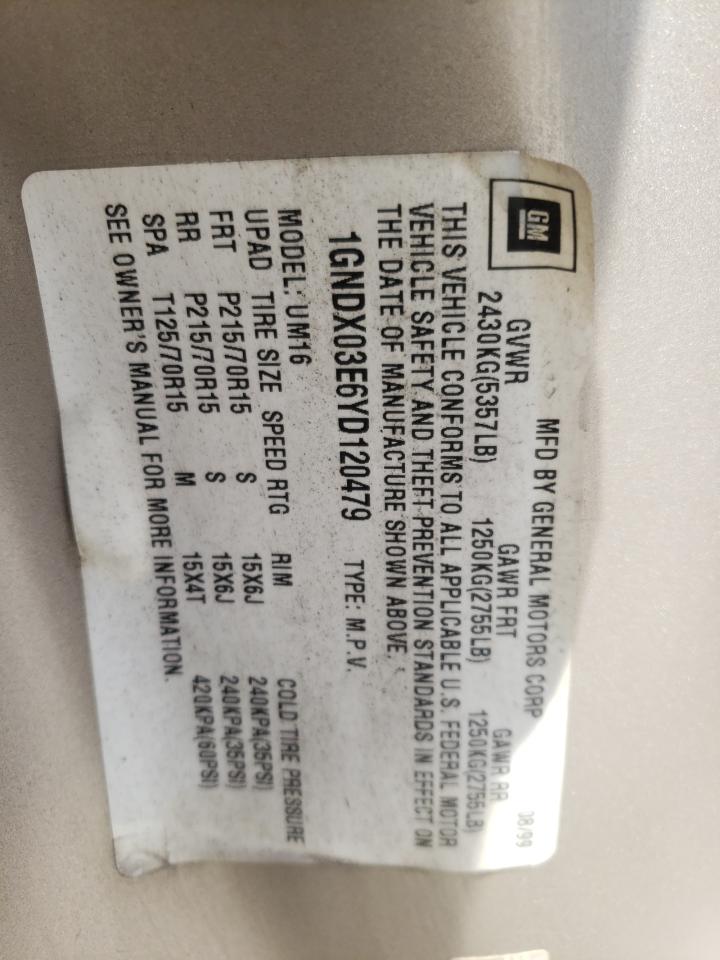 1GNDX03E6YD120479 2000 Chevrolet Venture