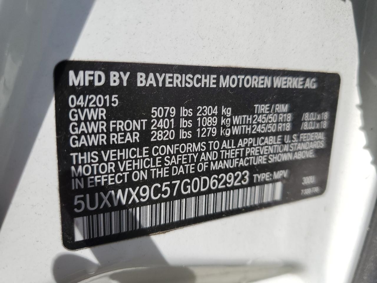 5UXWX9C57G0D62923 2016 BMW X3 xDrive28I