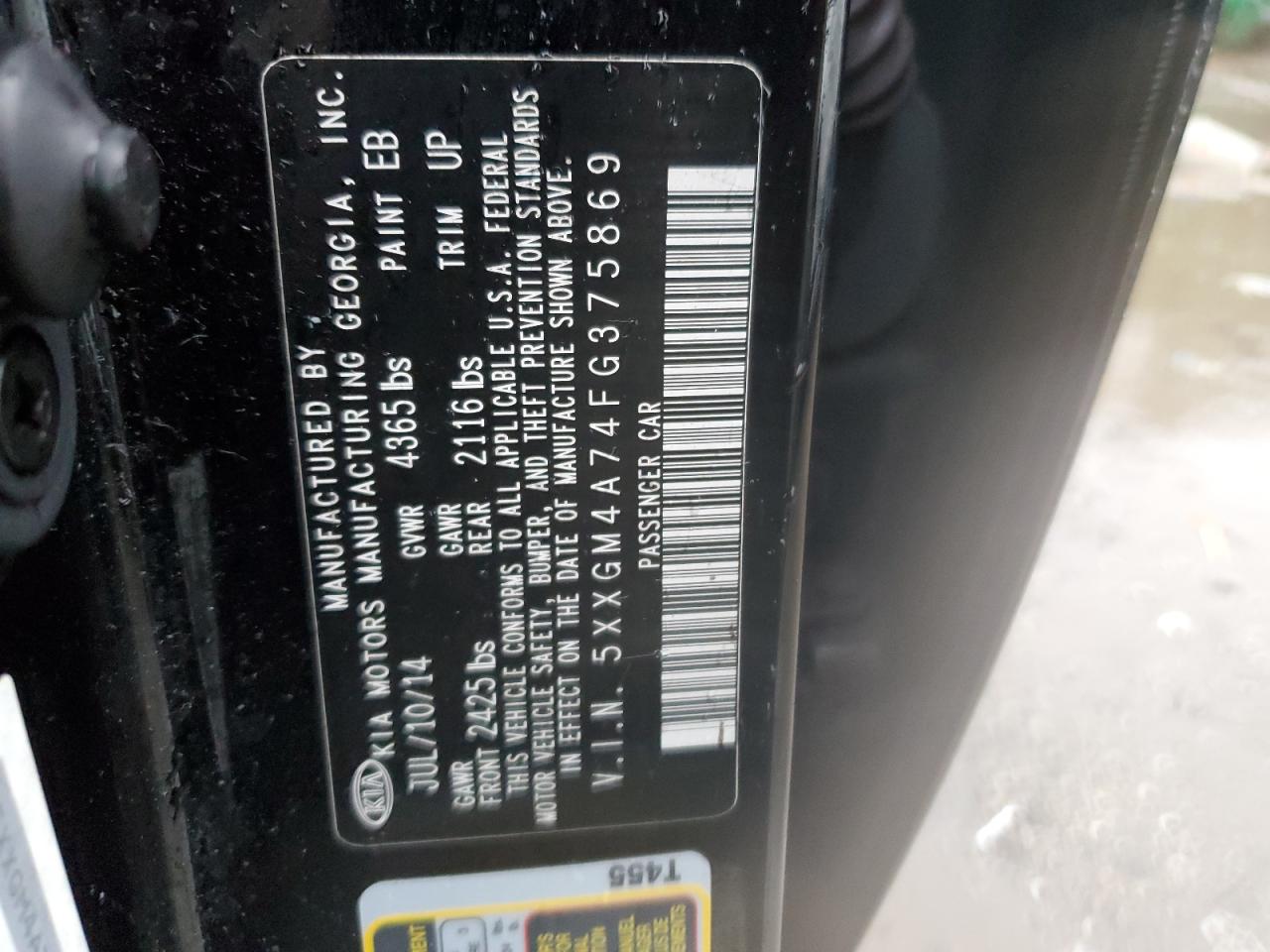 5XXGM4A74FG375869 2015 Kia Optima Lx