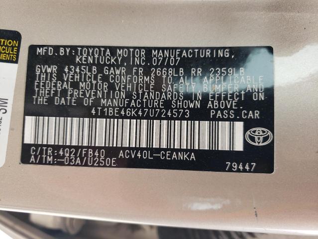 4T1BE46K47U724573 | 2007 Toyota camry ce