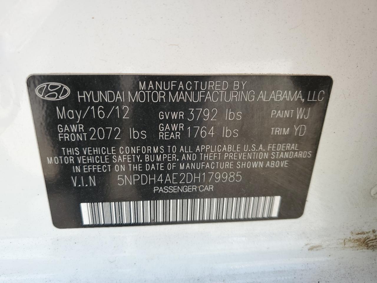 5NPDH4AE2DH179985 2013 Hyundai Elantra Gls