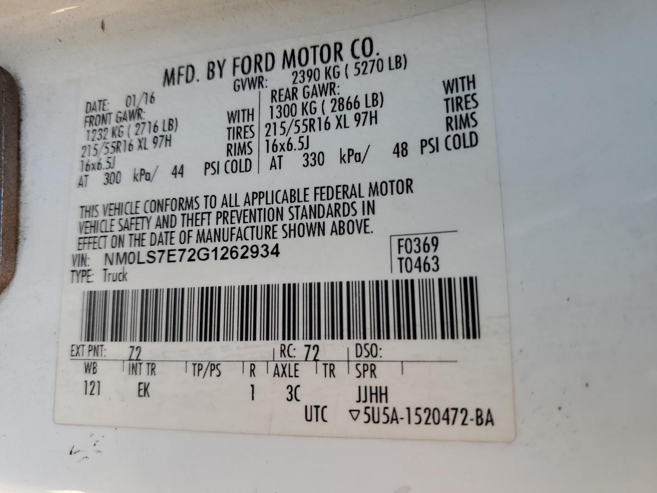 NM0LS7E72G1262934 2016 Ford Transit Connect Xl