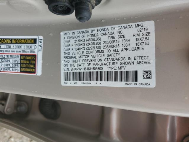 2019 Honda Cr-V Exl VIN: 2HKRW1H81KH503600 Lot: 50285424