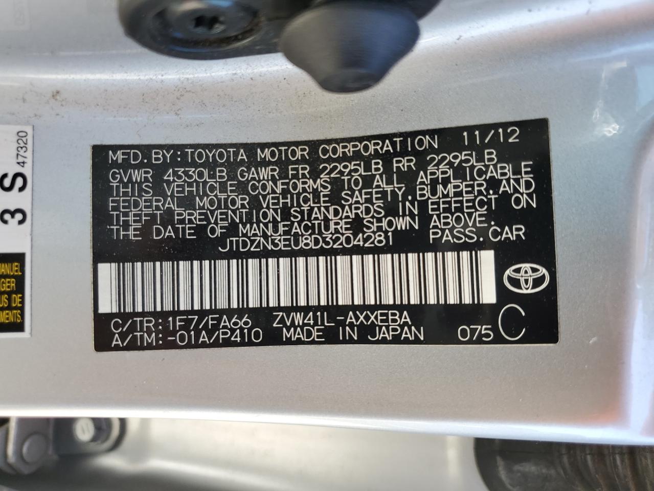 JTDZN3EU8D3204281 2013 Toyota Prius V