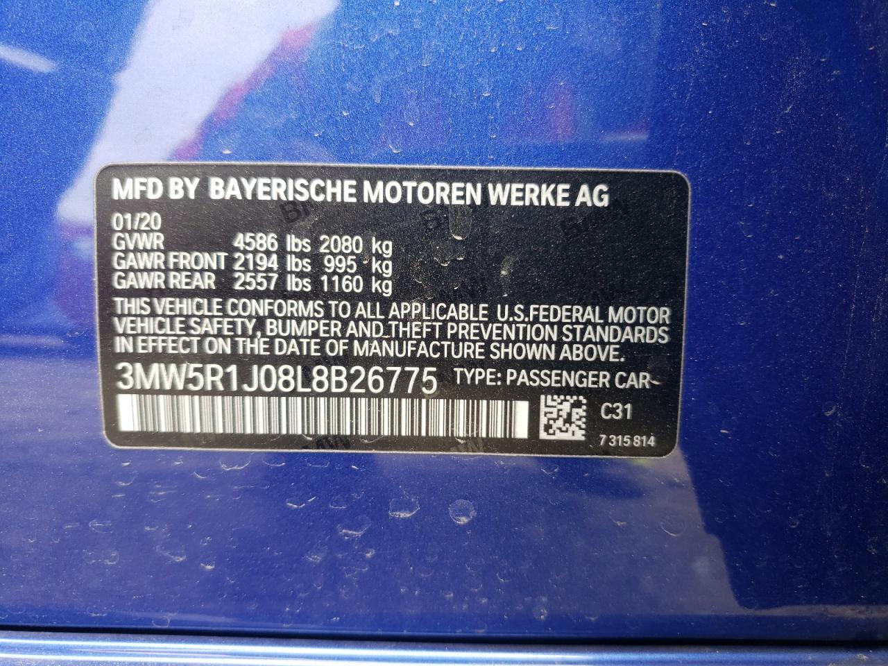 3MW5R1J08L8B26775 2020 BMW 330I
