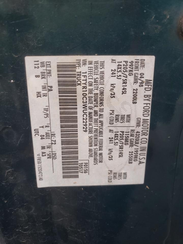1FTYR10C3WUC22929 1998 Ford Ranger 1FTYR10C3WUC22929 1998 Ford Ranger
