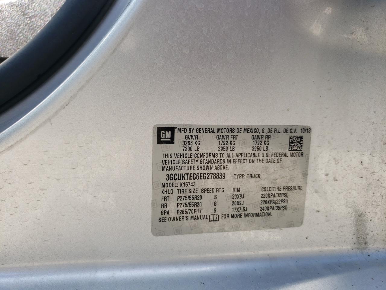 3GCUKTEC6EG278839 2014 Chevrolet Silverado K1500 High Country