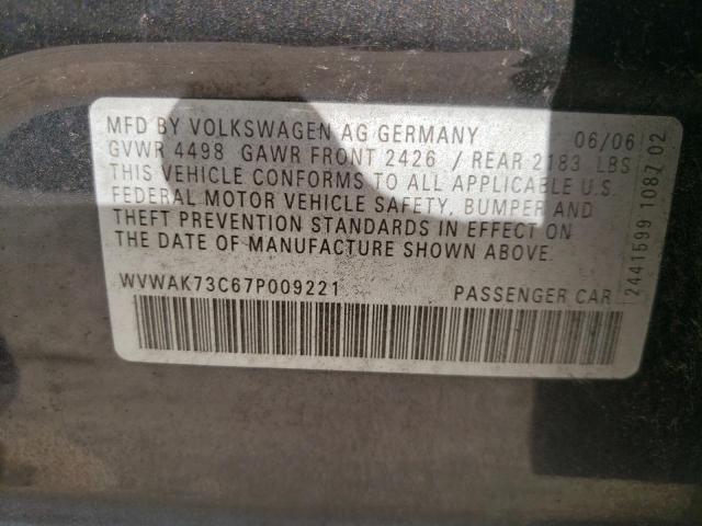 2007 Volkswagen Passat 2.0T VIN: WVWAK73C67P009221 Lot: 49941014