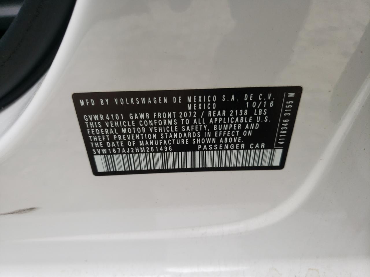 3VW167AJ2HM251496 2017 Volkswagen Jetta S