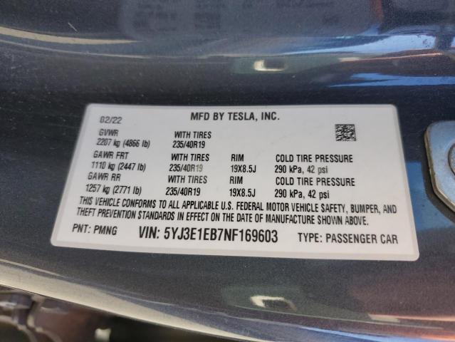 5YJ3E1EB7NF169603 2022 TESLA MODEL 3 - Image 12