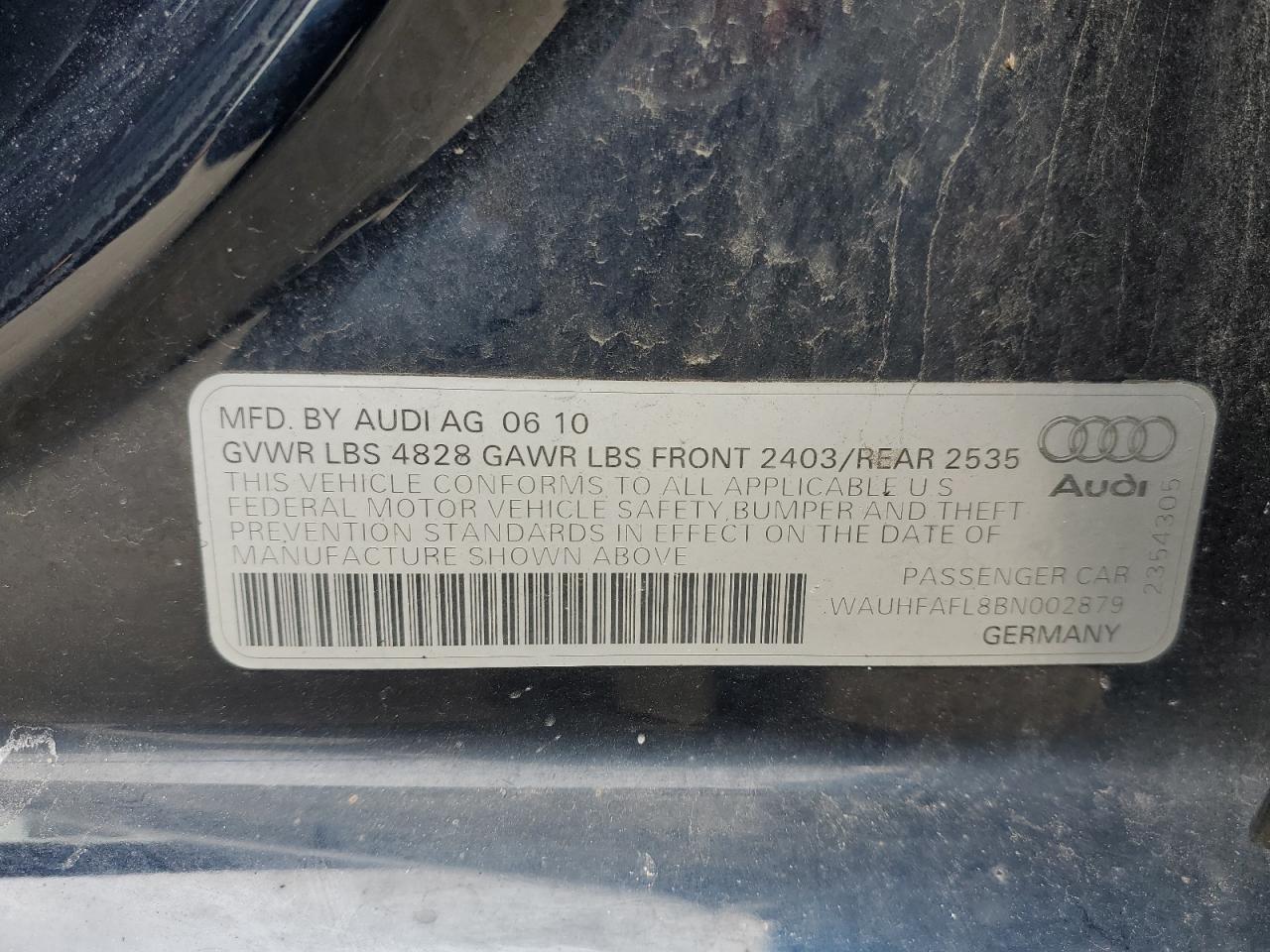 WAUHFAFL8BN002879 2011 Audi A4 Premium Plus