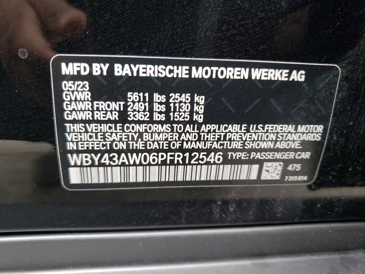 2023 BMW I4 Edrive 35 vin: WBY43AW06PFR12546