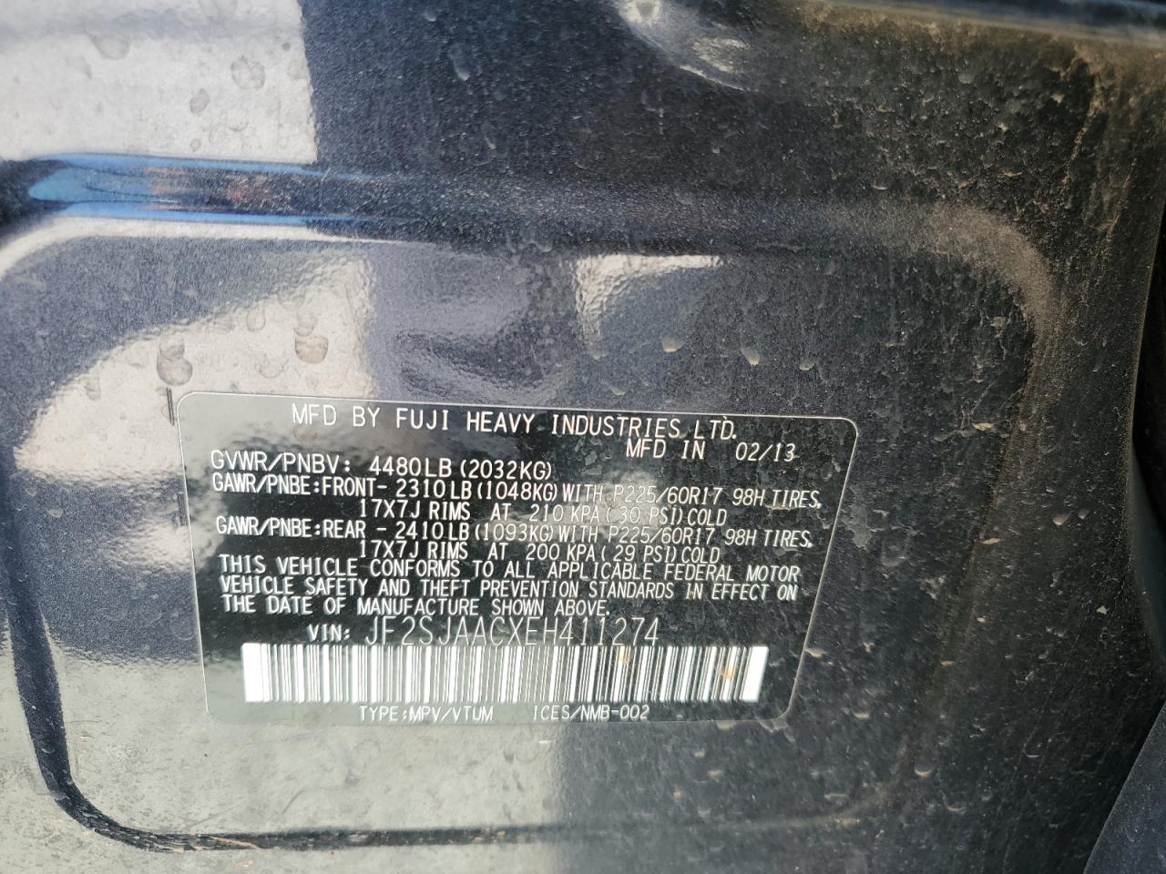 JF2SJAACXEH411274 2014 Subaru Forester 2.5I