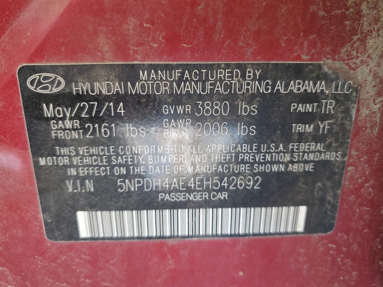 5NPDH4AE4EH542692 2014 Hyundai Elantra Se