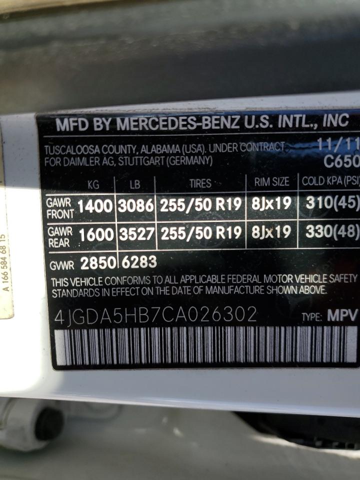 4JGDA5HB7CA026302 2012 Mercedes-Benz Ml 350 4Matic