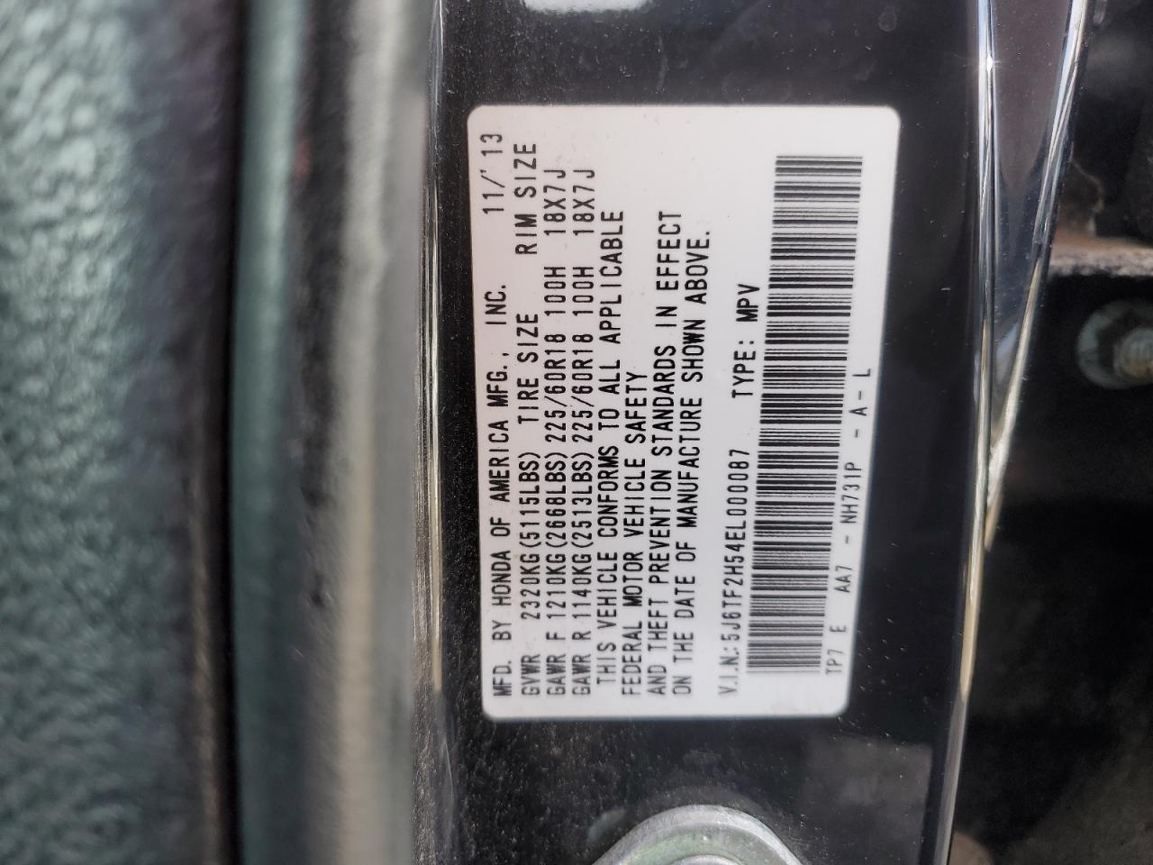 5J6TF2H54EL000087 2014 Honda Crosstour Exl