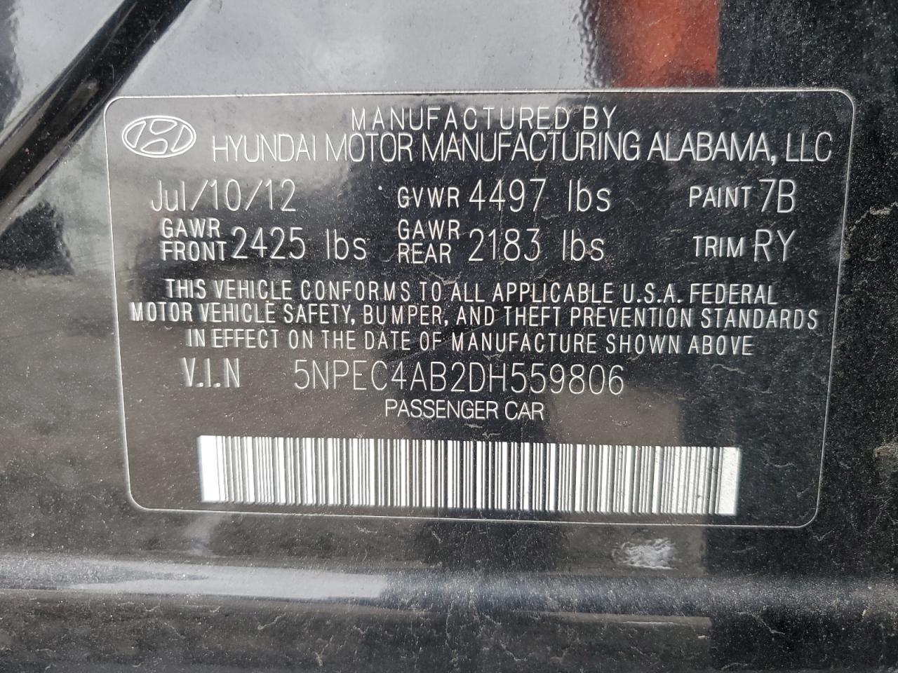 5NPEC4AB2DH559806 2013 Hyundai Sonata Se