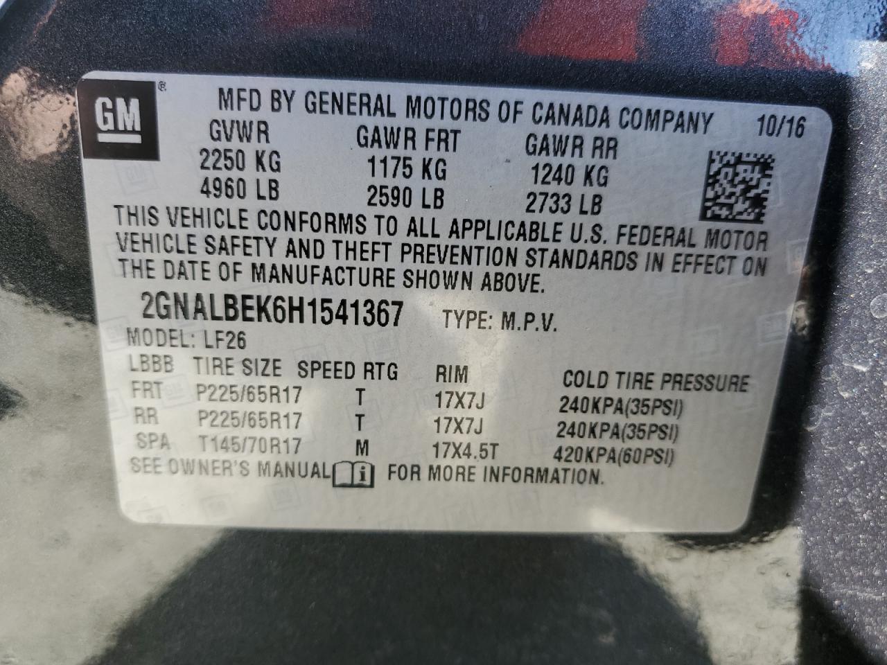 2GNALBEK6H1541367 2017 Chevrolet Equinox Ls