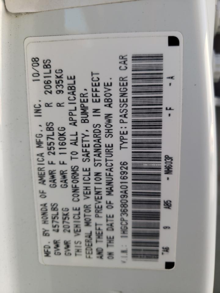 1HGCP36809A016926 2009 Honda Accord Exl