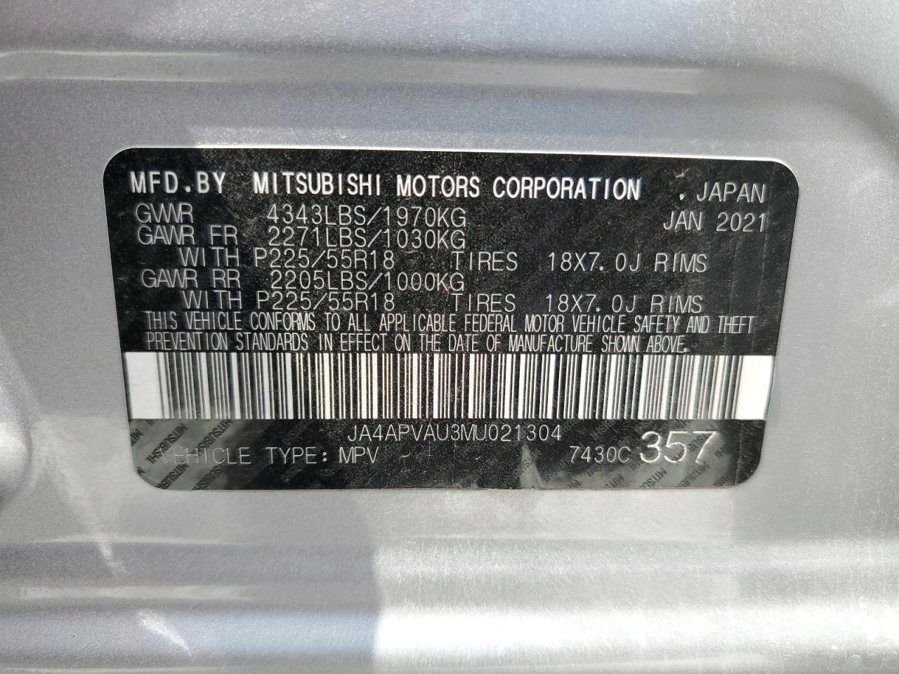 JA4APVAU3MU021304 2021 Mitsubishi Outlander Sport Se