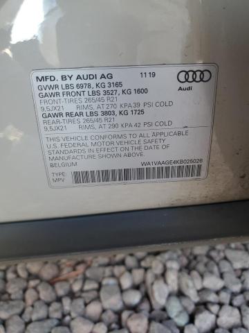 2019 Audi E-Tron Prestige VIN: WA1VAAGE4KB025026 Lot: 50986474