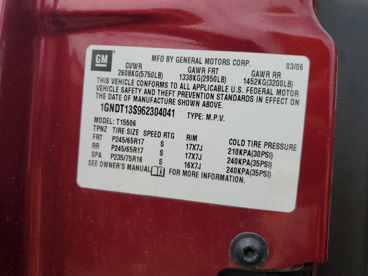 1GNDT13S962304041 2006 Chevrolet Trailblazer Ls