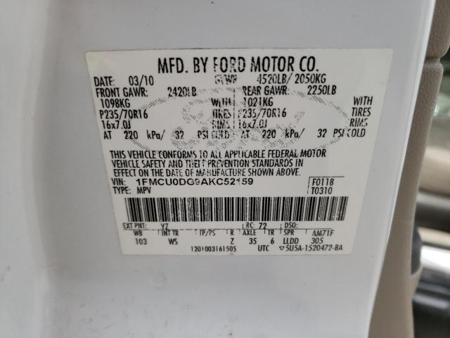 2010 Ford Escape Xlt VIN: 1FMCU0DG9AKC52159 Lot: 51226914