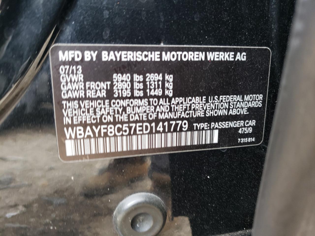 WBAYF8C57ED141779 2014 BMW 750 Lxi