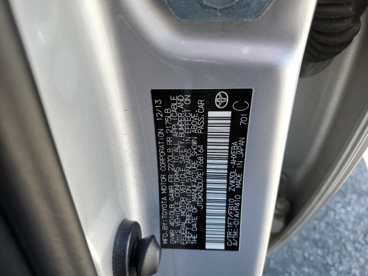 JTDKN3DU7E1768164 2014 Toyota Prius