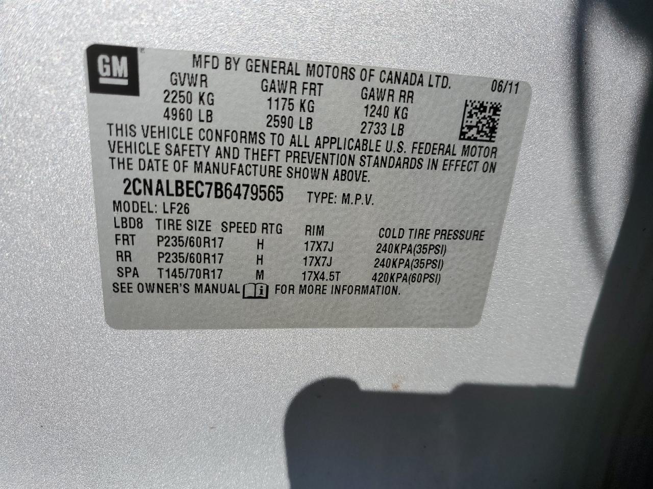 2CNALBEC7B6479565 2011 Chevrolet Equinox Ls