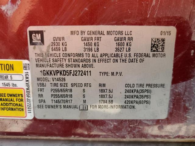 2015 GMC Acadia Sle VIN: 1GKKVPKD5FJ272411 Lot: 50717424