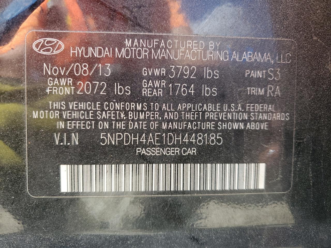 5NPDH4AE1DH448185 2013 Hyundai Elantra Gls