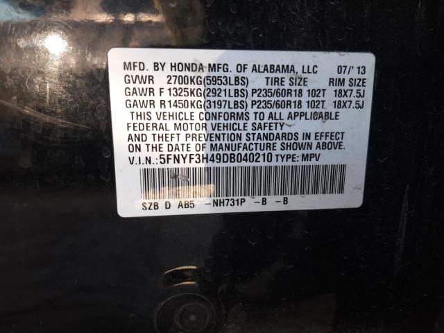 2013 Honda Pilot Ex VIN: 5FNYF3H49DB040210 Lot: 50166814