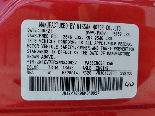 2022 Infiniti Q50 Luxe VIN: JN1EV7BR9NM340827 Lot: 50645644