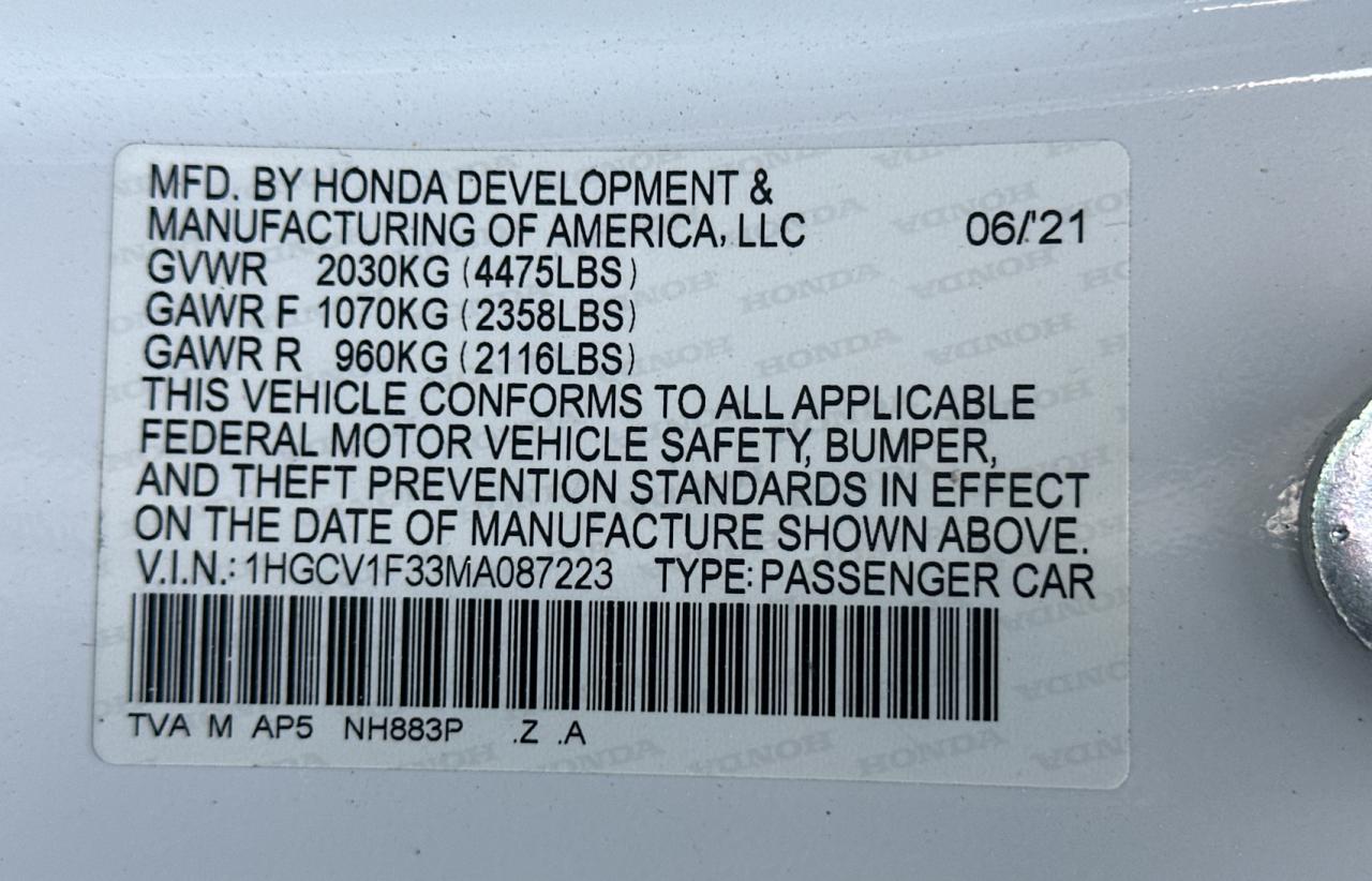 2021 Honda Accord Sport vin: 1HGCV1F33MA087223