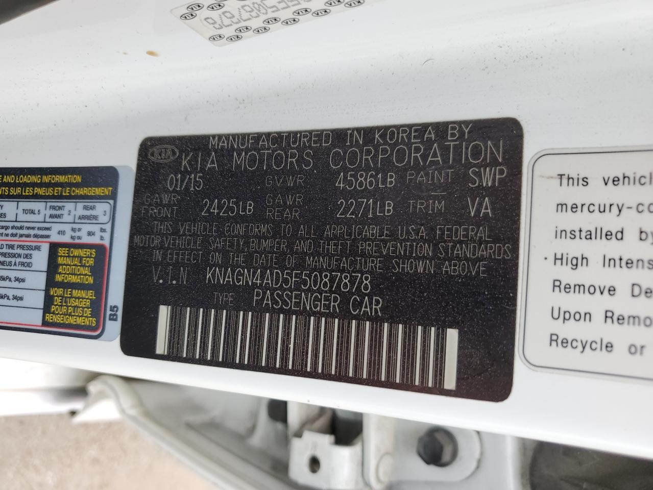 KNAGN4AD5F5087878 2015 Kia Optima Hybrid