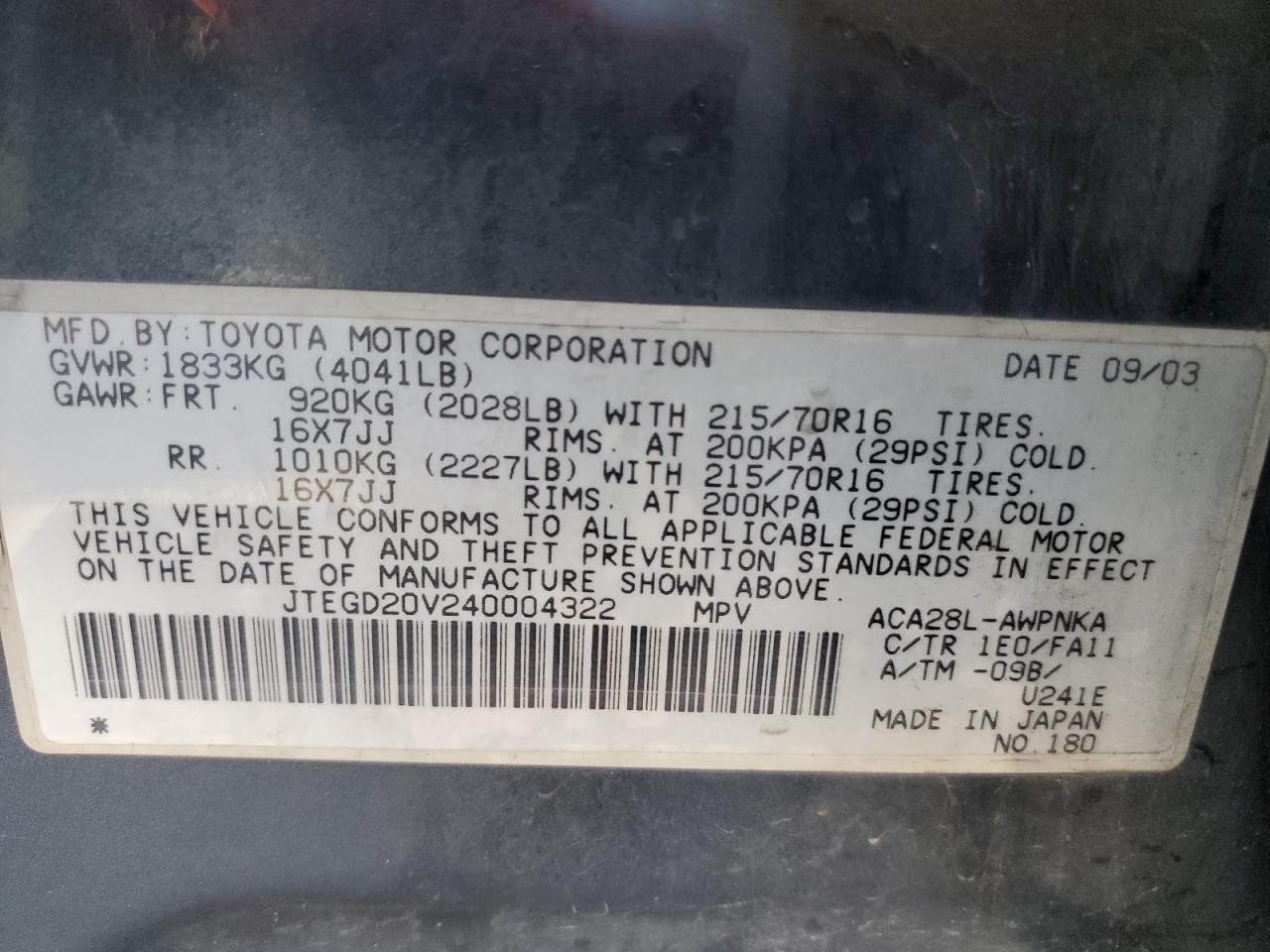 JTEGD20V240004322 2004 Toyota Rav4