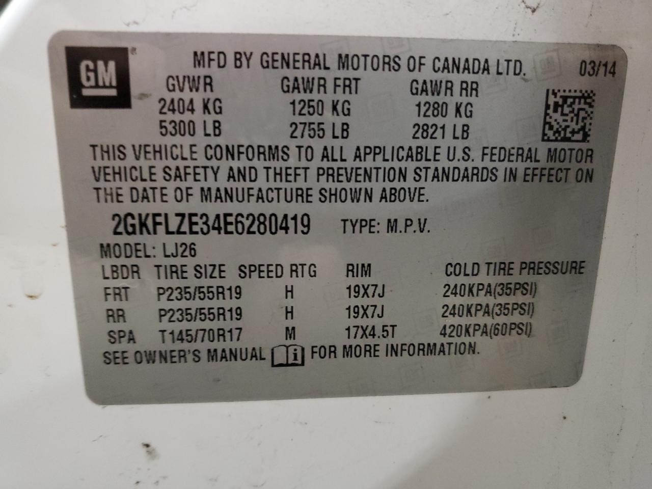 2GKFLZE34E6280419 2014 GMC Terrain Denali