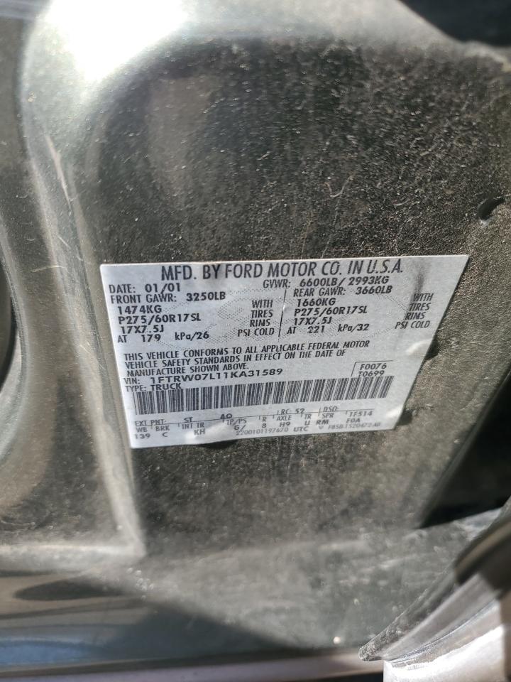 1FTRW07L11KA31589 2001 Ford F150 Supercrew