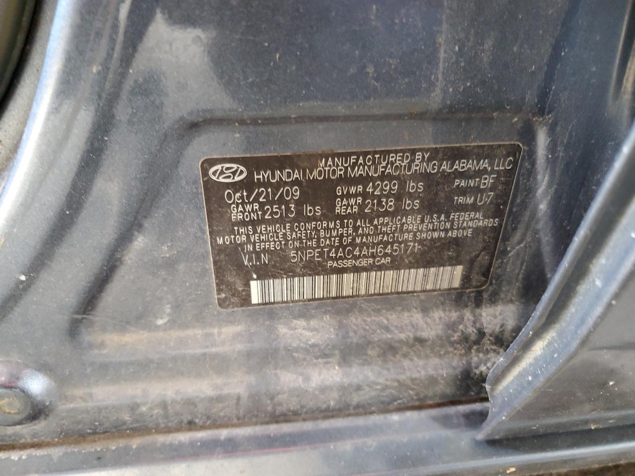 5NPET4AC4AH645171 2010 Hyundai Sonata Gls